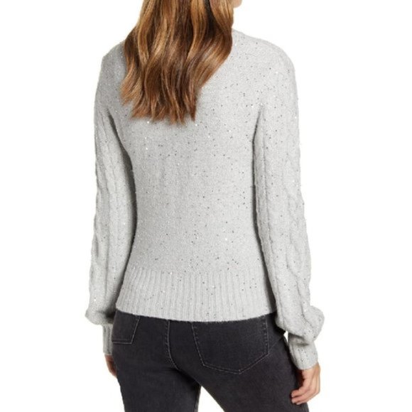 Rachel Parcell Sequin Cable Knit Puff Sleeve Sweat - Picture 2 of 7